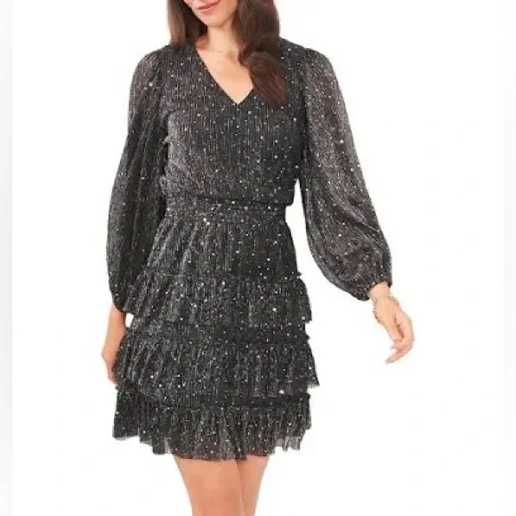 Vince Camuto | Dresses | Vince Camuto Black Tiered Sparkle Dress | Poshmark